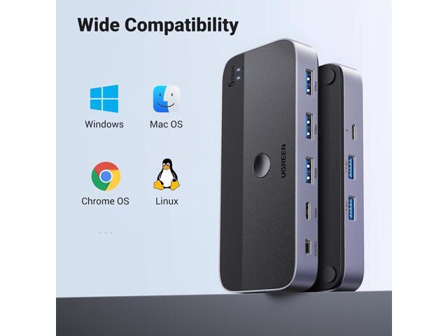 UGREEN USB 3.0 Switch 2 Computers Sharing USB C & A Devices, 4 Port USB Switcher Sharing Keyboard and Mouse, Printer/Scanner USB Switch Hub for Two...