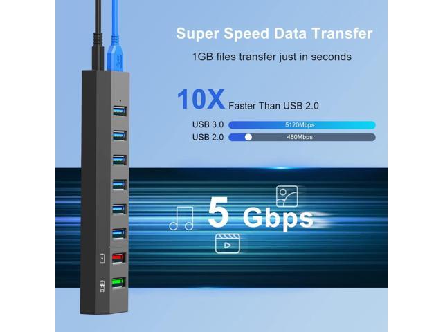 RAOYI Powered USB 3.0 Hub, 8 Ports High Speed USB 3.0 Hub Splitter with 36W Power Adapter, 3.3ft Cable and Smart Fast Charger USB Hub for Laptop,...