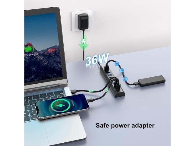 RAOYI Powered USB 3.0 Hub, 8 Ports High Speed USB 3.0 Hub Splitter with 36W Power Adapter, 3.3ft Cable and Smart Fast Charger USB Hub for Laptop,...