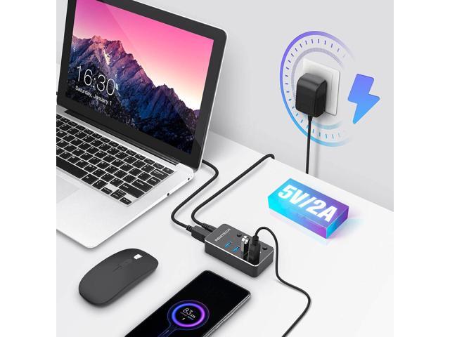 USB 3.0 Hub RSHTECH 4 Port Powered USB 3.0/USB C Hub Upgraded Version with 2-in-1 3.3ft USB Cable,5V Power Adapter and Individual Switches,...