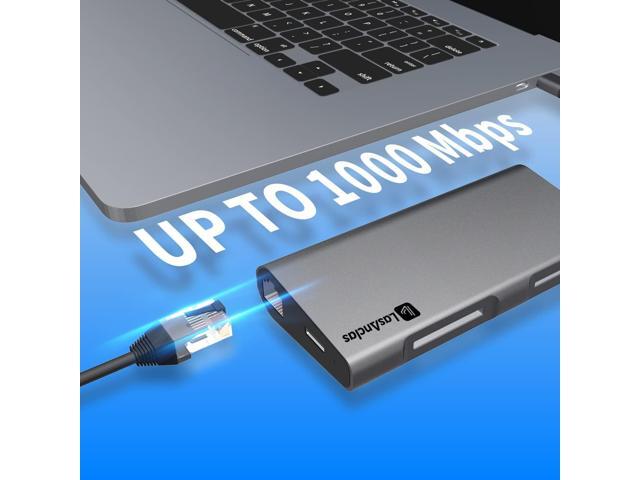 USB C Hub Ethernet Multiport Adapter, LasAnclas 8-in-1 USB C Docking Station 4K HDMI, 100W PD, 3 USB 3.0, 1Gbps LAN USB C Dongle, SD/TF Reader USB...