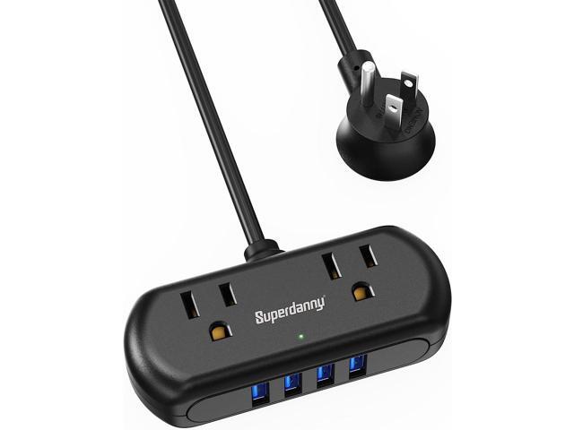 Power Strip with USB, SUPERDANNY Mini Surge Protector with 2 Wide-Spaced Outlets & 4 USB Ports, 5 Ft Extension Cord, Flat Plug, Compact Size...