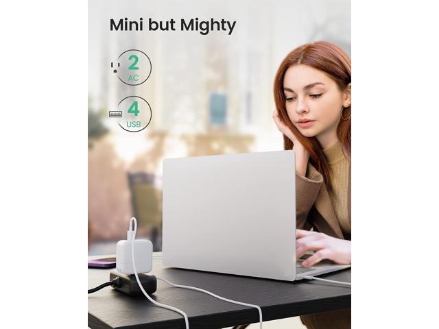 Power Strip with USB, SUPERDANNY Mini Surge Protector with 2 Wide-Spaced Outlets & 4 USB Ports, 5 Ft Extension Cord, Flat Plug, Compact Size...