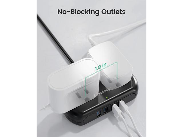 Power Strip with USB, SUPERDANNY Mini Surge Protector with 2 Wide-Spaced Outlets & 4 USB Ports, 5 Ft Extension Cord, Flat Plug, Compact Size...
