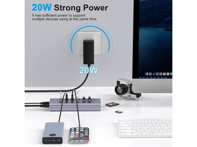 Powered USB Hub with TF/SD Card Reader, 8-Port USB 3.0 Hub with 6 USB 3.0 Data Ports, USB Spilter with Individual On/Off SwitchesAluminum USB Hub...