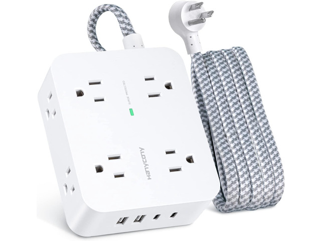 6Ft Surge Protector Power Strip with USB C, HANYCONY Extension Cord with 8 Outlets(2.2 IN) 4 USB Ports(2 USB C), Flat Plug, Wall Mount, 3 Side...