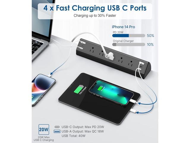 Desk Clamp Power Strip USB C,40W Total Fast Charging Station,4 PD 20W USB C Ports,Desk Edge Mount Power Strip 6 USB Ports 5 AC Outlets Surge...
