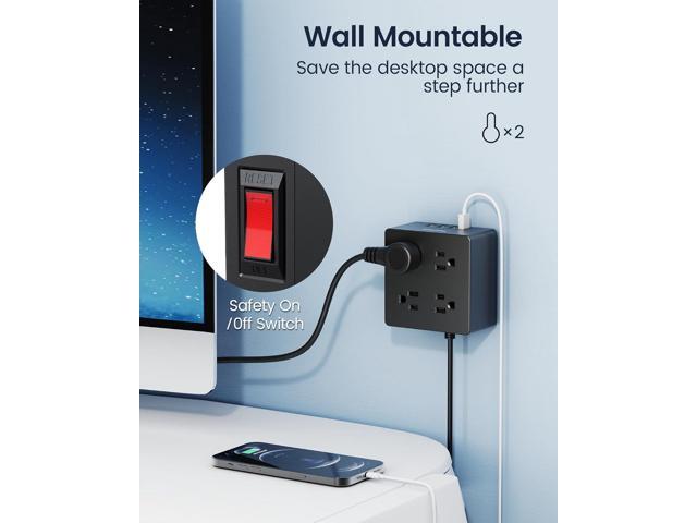 5ft Power Strip, SUPERDANNY Surge Protector 900 Joules, 4-Outlet 4-USB Extension Cord, Overload Switch, Grounded, Mountable, Desktop Charging...