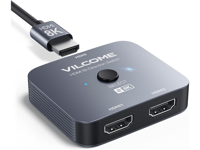 HDMI 2.1 Switch, Ultra HD 8K HDMI Switcher Splitter 2 in 1 Out, Bi-Directional H