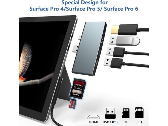 Surface Pro 6/ Pro 5/ Pro 4 Docking Station USB Hub, Surface Pro Docking Station with 4K HDMI, 3X USB3.0 Ports, SD/TF Card Reader, Accessories for...