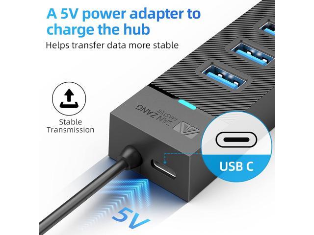 7-Ports USB Hub, SANZANG USB 3.0 Hub, USB Extender for Laptop, Flash Drive, HDD, Console, Printer, Camera, Keyboard, Mouse (1.6FT)