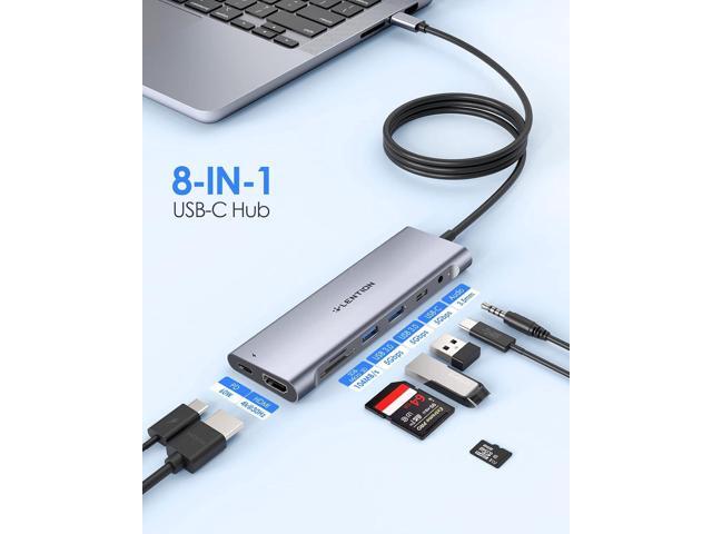 LENTION 3.3FT Long Cable USB C Hub with 4K HDMI, 2 USB 3.0, Card Reader, Aux, Type C Data/Charging Compatible 2023-2016 MacBook Pro, Mac...