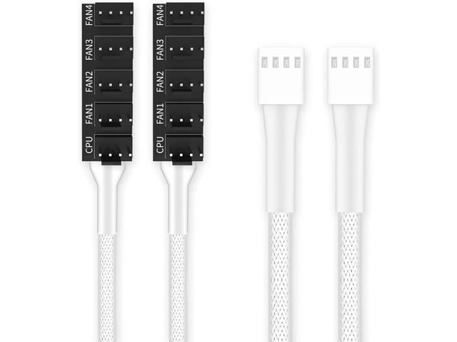 PANO-MOUNTS 2-Pack PWM Fan Hub Cable 4Pin Computer CPU Case Fan White Splitter 5 Port 1 to 5 Fans for 3Pin Computer PC Case Fan 4Pin PWM Fan ITX...