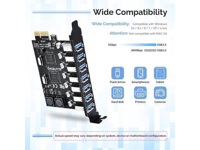 ELUTENG PCIE USB 3.0 Card 7 Ports PCI Expree to USB Expansion Card Super Speed 5Gbps PCI-e USB3 Hub Controller Adapter for Windows 11/10/8/7/XP/Vista