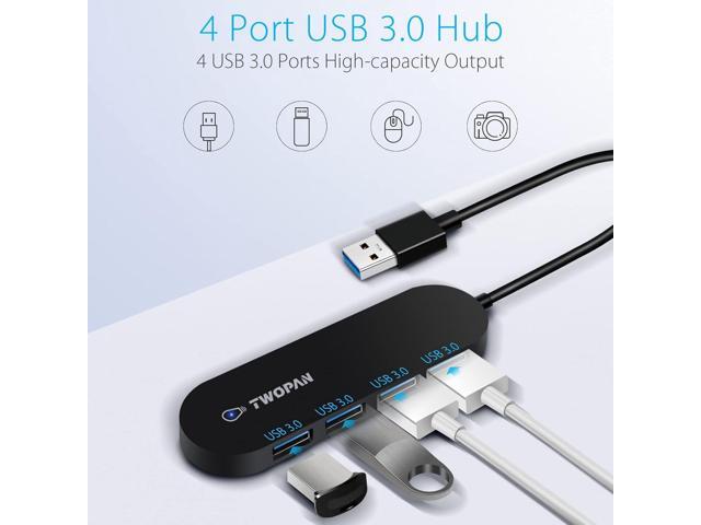 Ultra-Slim 4-Port USB 3.0 Hub, Compact USB Hub for Laptop and Mac, High-Speed USB Adapter for PC, Desktop, iMac, Surface Pro, XPS