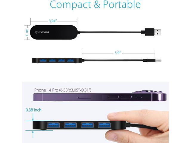 Ultra-Slim 4-Port USB 3.0 Hub, Compact USB Hub for Laptop and Mac, High-Speed USB Adapter for PC, Desktop, iMac, Surface Pro, XPS