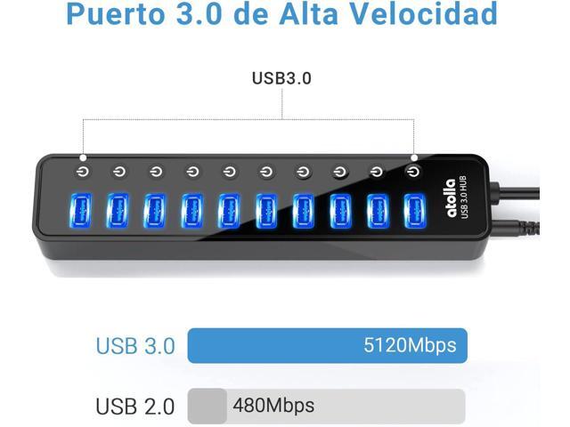 Powered USB 3.0 Hub, atolla 10 Ports USB Data Hub Splitter with Individual ON/Off Switches and 12V/2.5A Power Adapter USB Extension for Mouse,...