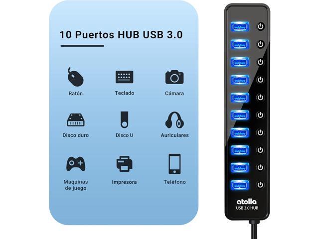 Powered USB 3.0 Hub, atolla 10 Ports USB Data Hub Splitter with Individual ON/Off Switches and 12V/2.5A Power Adapter USB Extension for Mouse,...