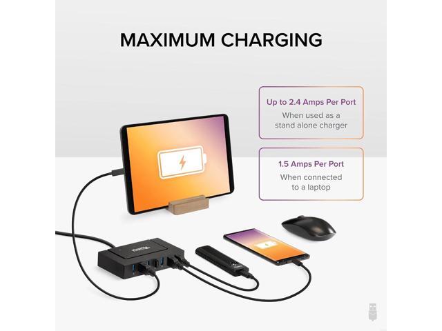 Plugable 7-in-1 USB Powered Hub for Laptops with USB-C or USB 3.0 - USB Power Station for Multiple Devices and USB Data Transfer with a 60W Power...