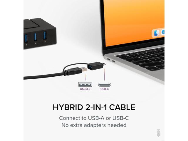 Plugable 7-in-1 USB Powered Hub for Laptops with USB-C or USB 3.0 - USB Power Station for Multiple Devices and USB Data Transfer with a 60W Power...