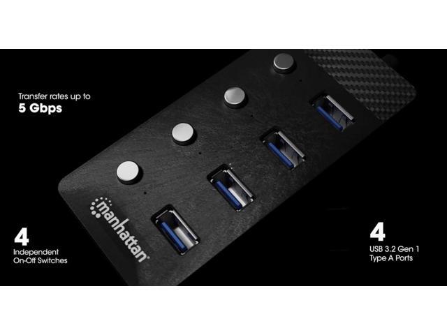 Manhattan 4 Port USB 3.0 & 3.2 Gen 1 Splitter Hub with Long 5ft Cable, 5 Gbps Data Transfer, Individual Port On & Off SwitchCompatible with PC,...