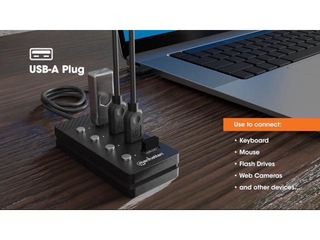 Manhattan 4 Port USB 3.0 & 3.2 Gen 1 Splitter Hub with Long 5ft Cable, 5 Gbps Data Transfer, Individual Port On & Off SwitchCompatible with PC,...