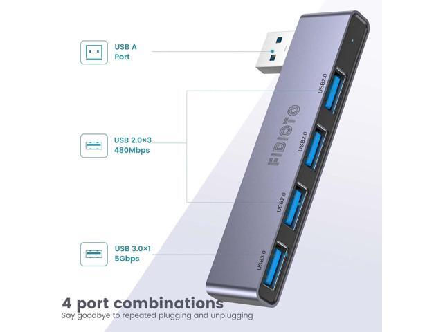 USB Hub, Fidioto 4-Port USB Hub(1 * 3.0 Hub, 3 * 2.0 Hub) USB Splitter for Laptop,Windows PC,Mac,Printer,Flash Drive,Mobile HDD, Notebook PC