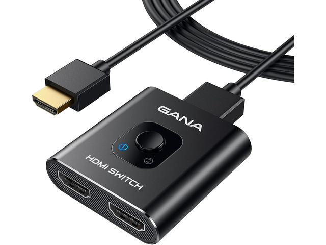 HDMI Switch 4K@60Hz Splitterwith 3.9FT HDMI Cable, GANA Aluminum Bidirectional HDMI Switcher 2 in 1 Out, HDMI Hub for 3D, HDR, Compatible with...