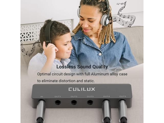 Cubilux Professional 5-Way 3.5mm AUX Splitter, Aluminum Case 5-Channel 1/8 Stereo Headphone Splitter, Multi-Port TRS Audio Share/Split Box/HUB for...