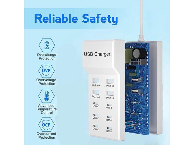USB C Charger,10 Ports USB Charger Station with 6 Ports USB-C Charger, Desktop 50W Multi Port USB Charger Compatible with iPhone...