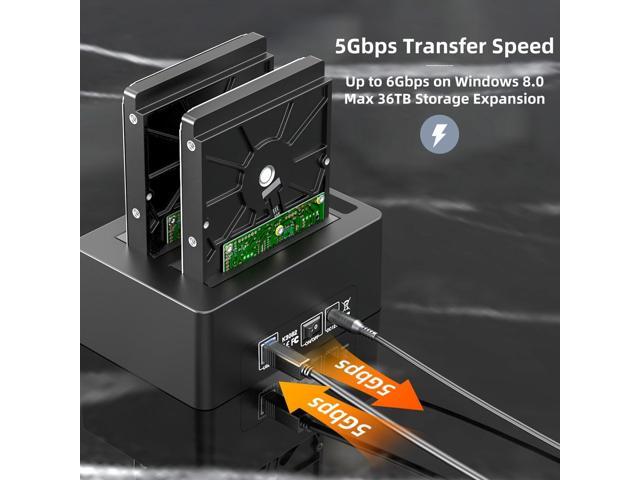 MAIWO USB 3.0 to SATA External Hard Drive Docking Station Dual Bay for 2.5/3.5' SATA HDD/SSD with UASP, Support Offline Clone Duplicator, HUB...