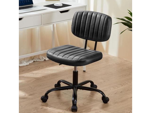 Sweetcrispy Small Office Desk Chair with Wheels Armless Comfy Computer Chair with Lumbar Support, PU Leather Low Back Adjustable Height 360°.