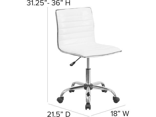 Flash Furniture Alan Low-Back Ribbed Upholstered Vinyl Swivel Desk Chair with Padded Seat, Modern Adjustable Height Padded Office Chair, White