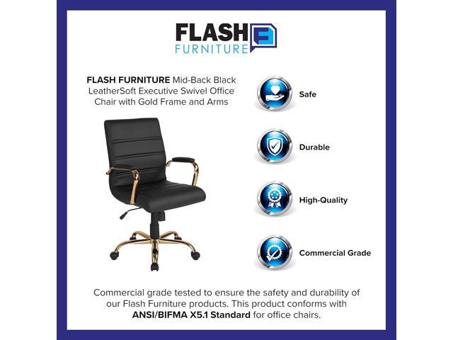 Flash Furniture Whitney Mid-Back Desk Chair - Black LeatherSoft Executive Swivel Office Chair with Gold Frame - Swivel Arm Chair