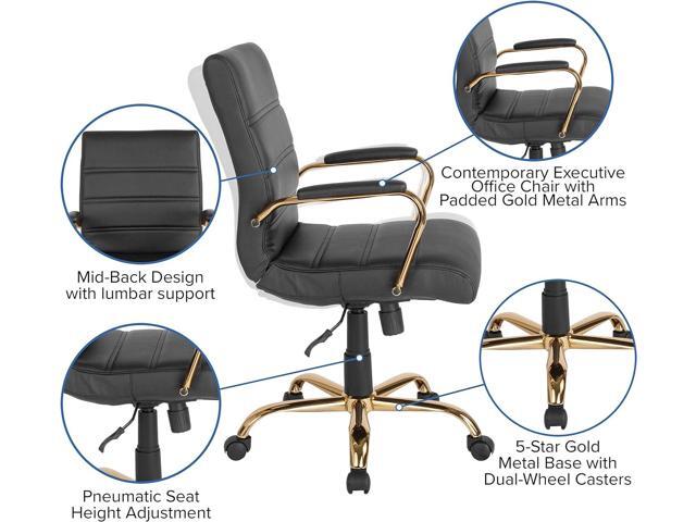 Flash Furniture Whitney Mid-Back Desk Chair - Black LeatherSoft Executive Swivel Office Chair with Gold Frame - Swivel Arm Chair