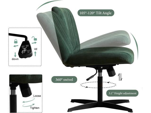 HoeuThien Armless Desk Chair No Wheels Velvet Wide Desk Chair Criss Cross Legs with Arms Large Seat Adjustable Height Swivel Accent Chair Green