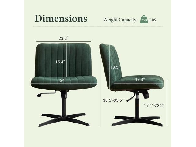 HoeuThien Armless Desk Chair No Wheels Velvet Wide Desk Chair Criss Cross Legs with Arms Large Seat Adjustable Height Swivel Accent Chair Green