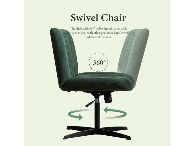 HoeuThien Armless Desk Chair No Wheels Velvet Wide Desk Chair Criss Cross Legs with Arms Large Seat Adjustable Height Swivel Accent Chair Green