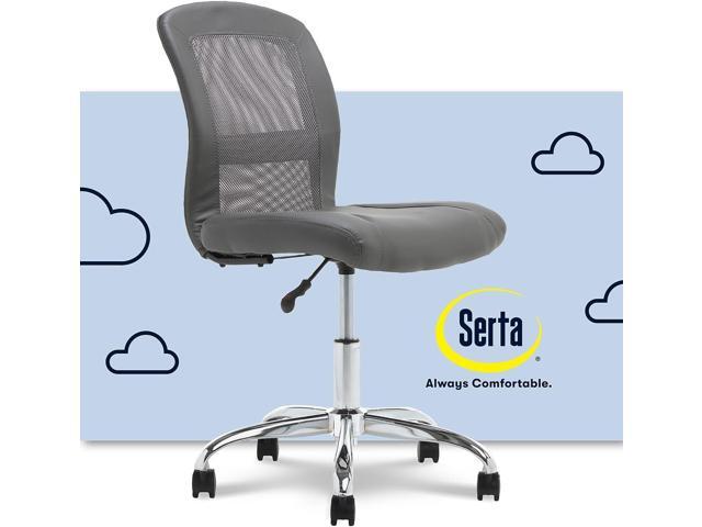 Serta Essential Mesh Low-Back Computer Desk Task Chair with No Arms for Home Office or Conference Room, Faux Leather, Gray