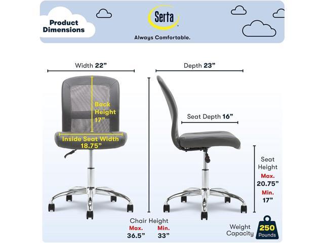 Serta Essential Mesh Low-Back Computer Desk Task Chair with No Arms for Home Office or Conference Room, Faux Leather, Gray