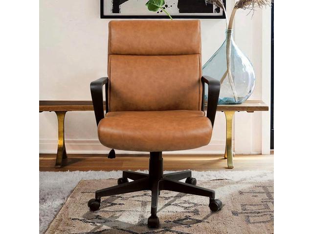 Leather Office Chair Brown Desk Chair Mid Century Desk Chair Executive Office Chair with Arms and Wheels, by Artswish