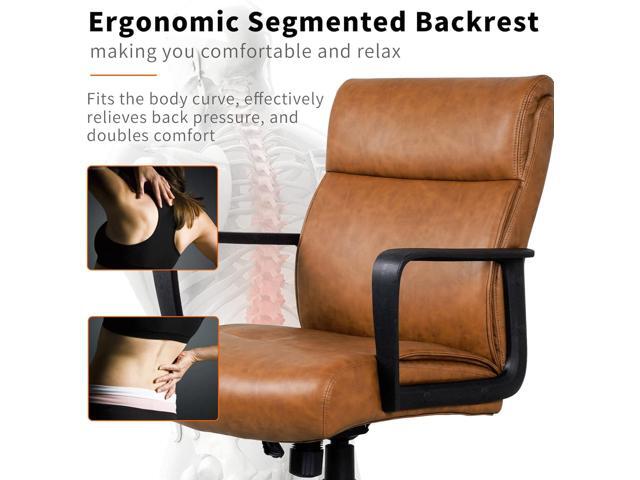 Leather Office Chair Brown Desk Chair Mid Century Desk Chair Executive Office Chair with Arms and Wheels, by Artswish