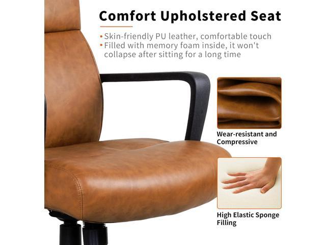 Leather Office Chair Brown Desk Chair Mid Century Desk Chair Executive Office Chair with Arms and Wheels, by Artswish