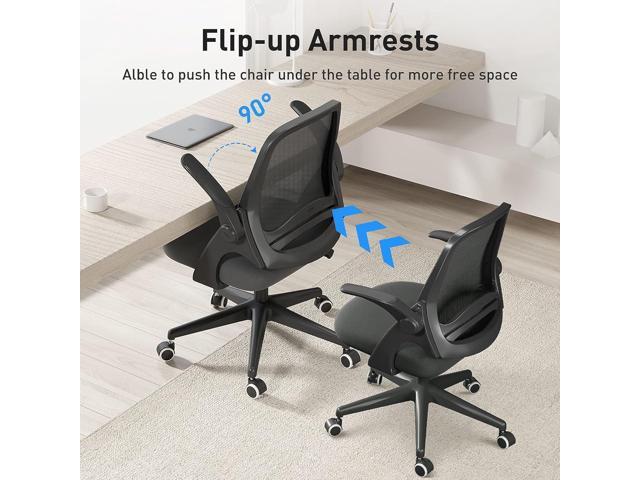 Hbada Office Chair with Flip-Up Armrests, Desk Chair with Saddle Cushion, Ergonomic Office Chair with S-Shaped Backrest, Comfy Mesh Chair for Home...