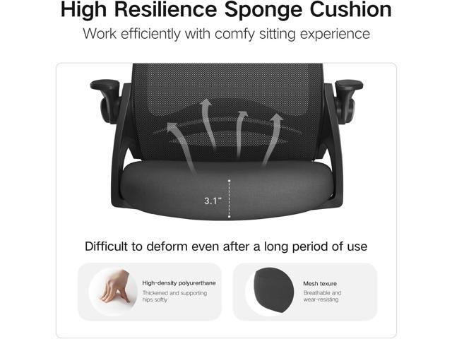 Hbada Office Chair with Flip-Up Armrests, Desk Chair with Saddle Cushion, Ergonomic Office Chair with S-Shaped Backrest, Comfy Mesh Chair for Home...