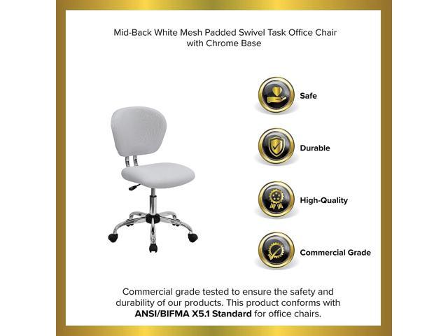 EMMA + OLIVER Mid-Back White Mesh Swivel Task Office Chair with Chrome Base