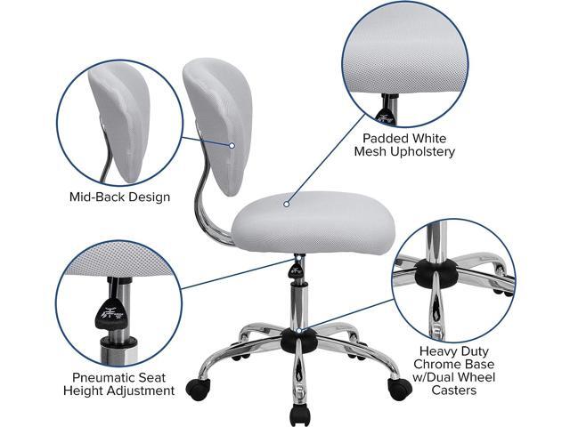 EMMA + OLIVER Mid-Back White Mesh Swivel Task Office Chair with Chrome Base