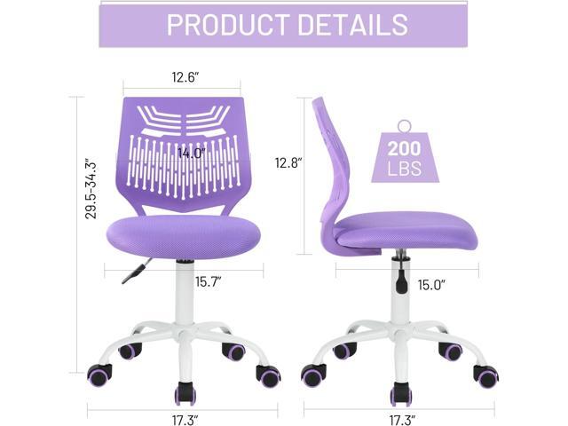 Desk Chair, Armless Home Office Task Chair with Mesh Padded Cushion, Swivel Study Computer Chair with Rolling Wheels for Children Kids Teens...