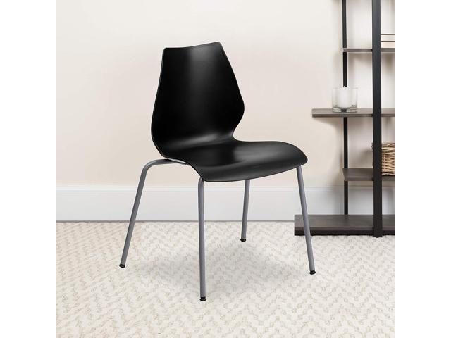 Flash Furniture HERCULES Series 770 lb. Capacity Black Stack Chair with Lumbar Support and Silver Frame