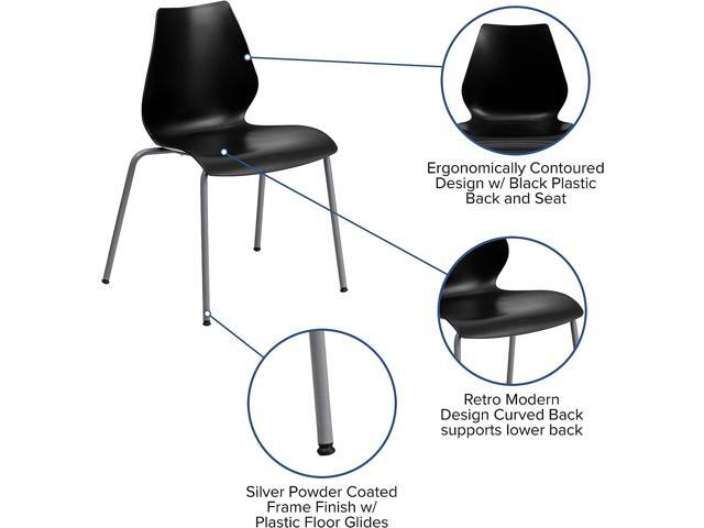 Flash Furniture HERCULES Series 770 lb. Capacity Black Stack Chair with Lumbar Support and Silver Frame
